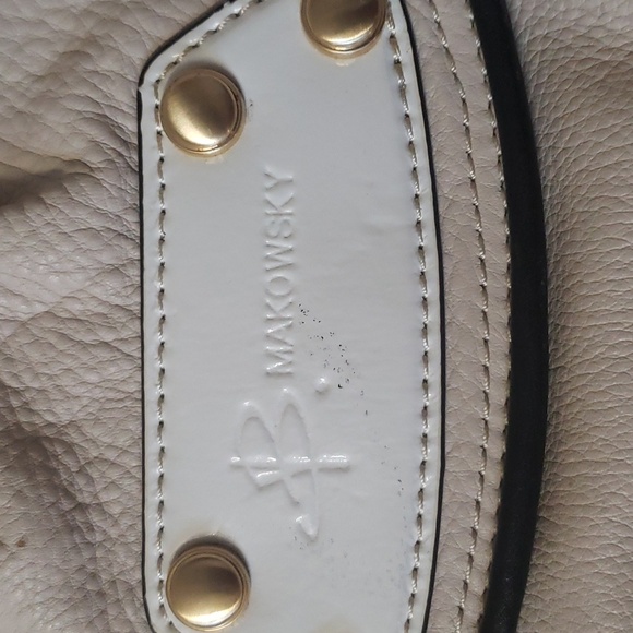 B Makowsky Designer Original shoulder Purse Stone White Cream Black - Picture 5 of 17